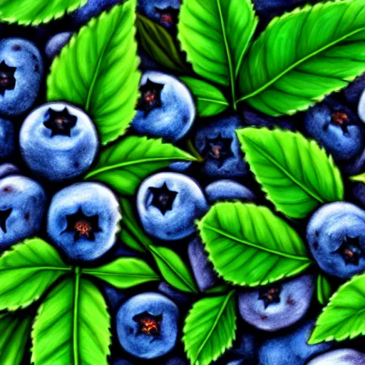 Image similar to drawing of closeup of leafy blueberry bush in a nordic forest. Digital art. 4K. Artistic. Detailed drawing. Trending on artstation.