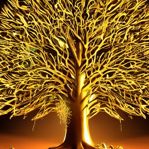 Image similar to the holy golden tree of life, cinematic, ultra detailed