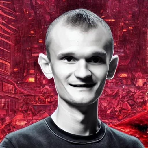 Prompt: Vitalik Buterin as a overlord in the style of Marc Simonetti