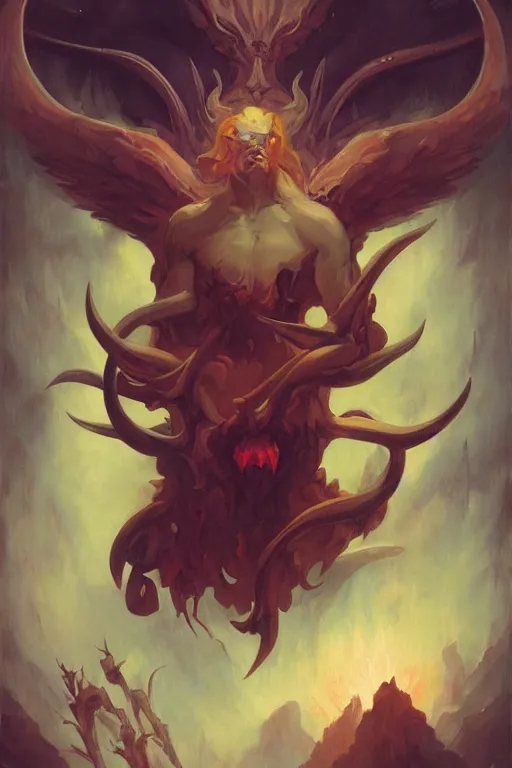 Image similar to Devil elder by Peter Mohrbacher in the style of Gaston Bussière, art nouveau