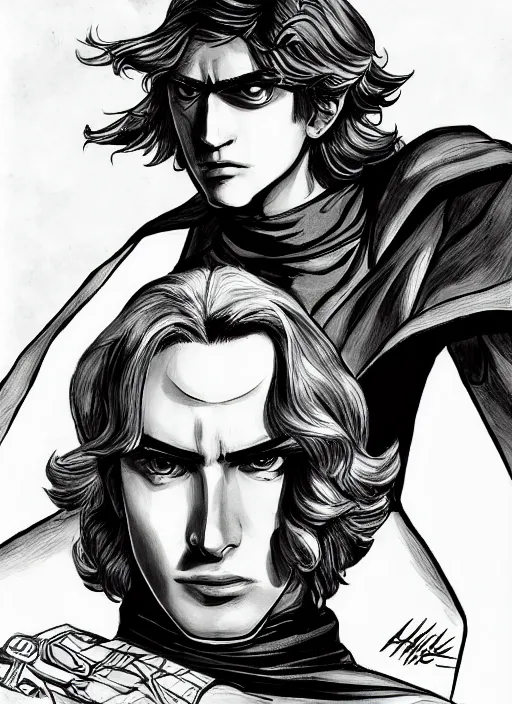 Prompt: Drawning of Anakin Skywalker in style of Hirohiko Araki