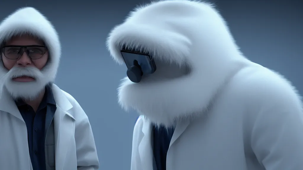 Prompt: a scientist who wears a scientist coat and has a yeti head for a head, 4 k, photorealistic, dramatic lighting