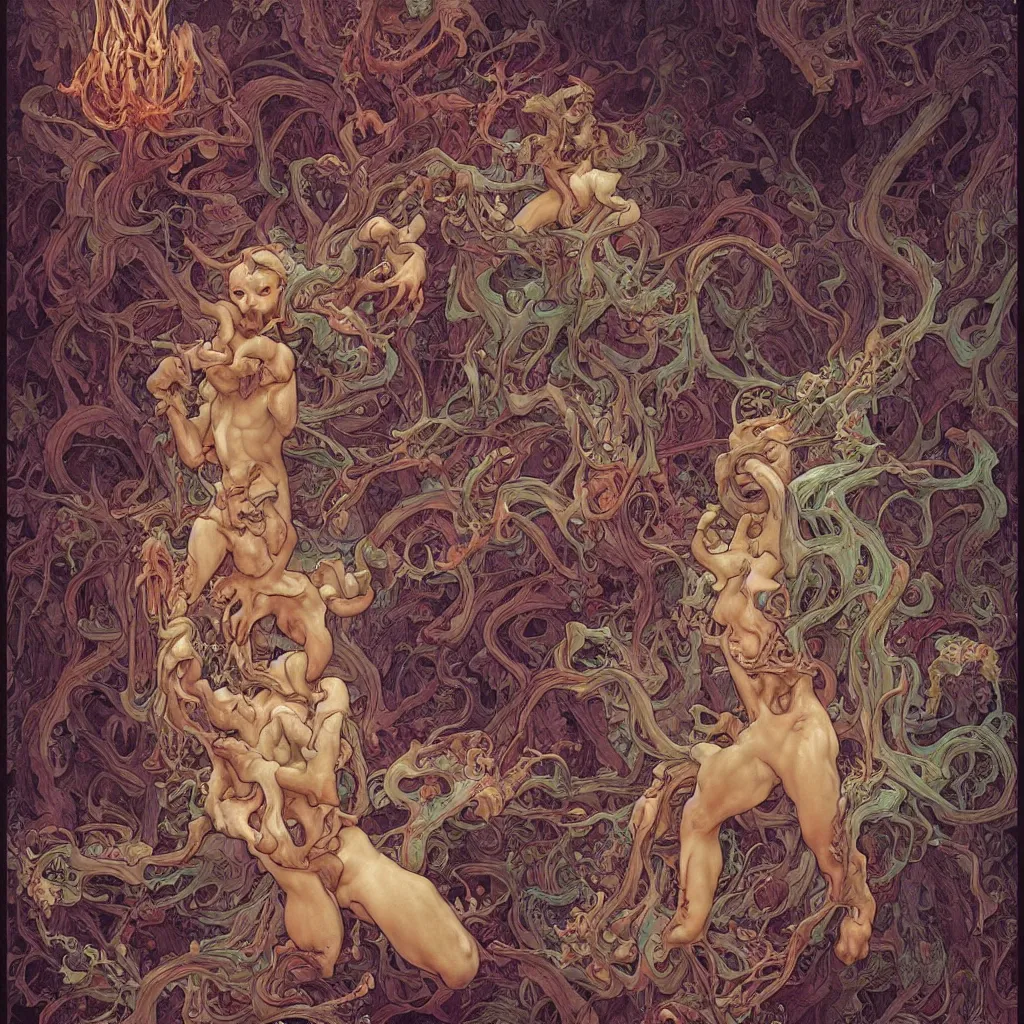 Image similar to grainy 2 0 mm film photograph of a grotesque nightmare fungus demon god. uhd, amazing depth, cinematic lighting, glossy wet levitating floating fungus god with arms outstretched. art by james jean, by thomas blackshear, by artgerm and greg rutkowski and alphonse mucha.