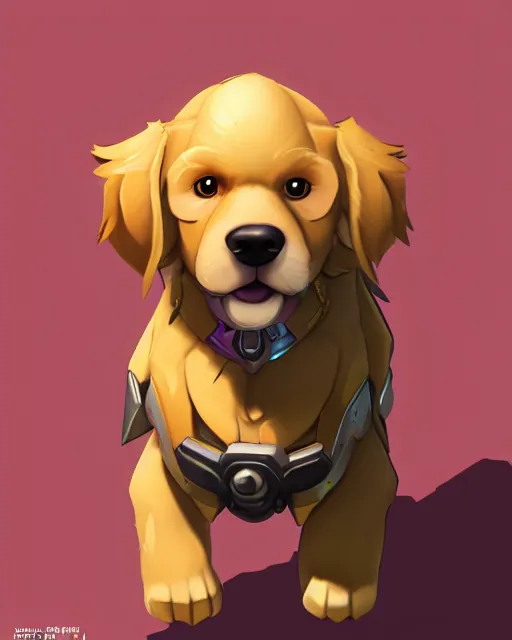 Prompt: overwatch concept art character portrait of a new character who is a golden retriever puppy with a humanoid muscular body, trending on artstation, cgsociety,