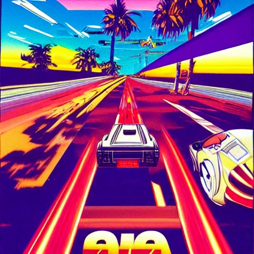 Prompt: Outrun SEGA system 16 art.