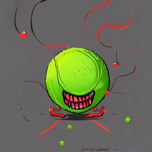 Image similar to a tennis ball monster, tennis ball, dark, chalky, flying bat tennis balls, dracula, digital art, fantasy, magic, trending on artstation, ultra detailed, professional illustration by Basil Gogos