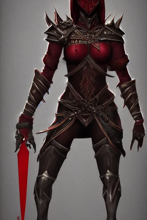 Image similar to female adventurer in tight full - body ebony leather armor of dunmer design with dark red cloth underneath with white porcelain crow mask, trending in artstation, establishing shot