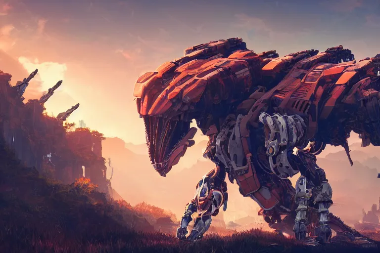 Image similar to ravager machine mecanical creature robot of horizon forbidden west horizon zero dawn radiating a glowing aura global illumination ray tracing hdr fanart arstation by ian pesty and alena aenami artworks in 4 k