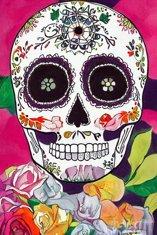 Prompt: illustration of a sugar skull day of the dead girl, art by hilma af klint