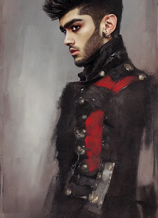 Prompt: portrait painting of zayn malik as an elf by jeremy mann, wearing leather napoleonic military style jacket, only one head single portrait, pointy ears