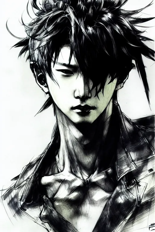 Prompt: cai xukun, concept art, rough sketch, by yoji shinkawa