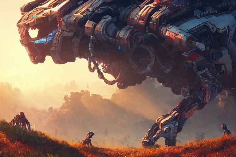 Image similar to burrower machine mecanical creature robot of horizon forbidden west horizon zero dawn radiating a glowing aura global illumination ray tracing hdr fanart arstation by ian pesty and alena aenami artworks in 4 k