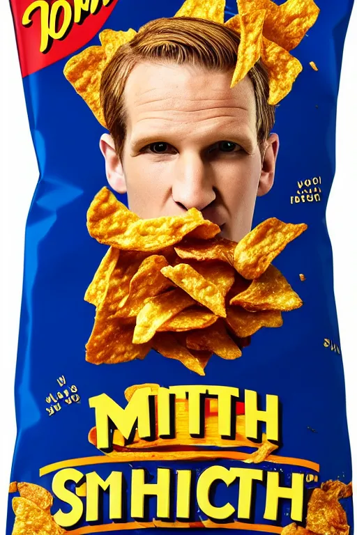 Prompt: 📷 matt smith the packet of smith's chips, made of food, head portrait, dynamic lighting, 4 k