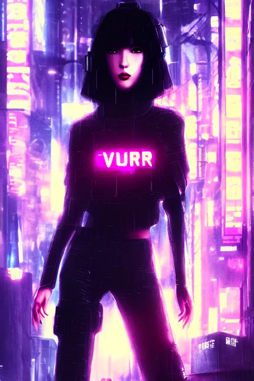 Image similar to high fashion poster clothing design photographic, majiec kuciara, cyberpunk blade runner, volumetric light, floodlight, ambient, street, dark, neon lights, artstation, high contrast, 4 k detailed