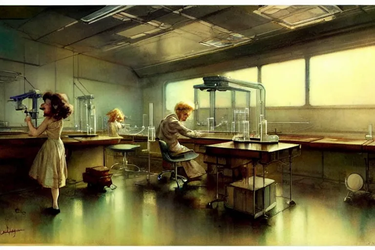 Image similar to ( ( ( ( ( 1 9 5 0 s retro science fiction laboratory interior scene. muted colors. ) ) ) ) ) by jean - baptiste monge!!!!!!!!!!!!!!!!!!!!!!!!!!!!!!