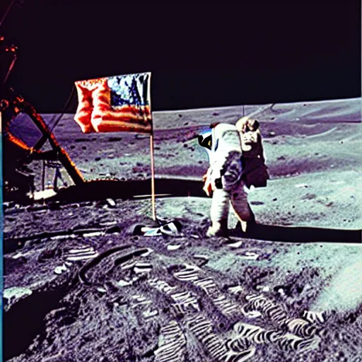 Image similar to astronaut planting a ussr flag on the moon in 1 9 6 9