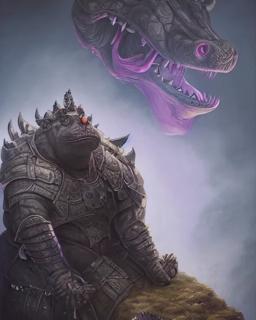 Image similar to Hippo, Anthropomorphized, portrait, as evil warlord general on skull throne, magic the gathering artwork, D&D, fantasy, cinematic lighting, centered, symmetrical, highly detailed, digital painting, artstation, concept art, smooth, sharp focus, illustration, volumetric lighting, epic Composition, 8k, art by Akihiko Yoshida and Greg Rutkowski and Craig Mullins, heroic pose, oil painting, cgsociety, Battlefield background, explosions, arrows