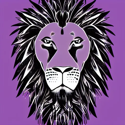 Prompt: album cover lion, illustration, ink, purple