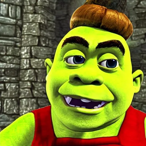 Image similar to shrek as a character in super mario 6 4