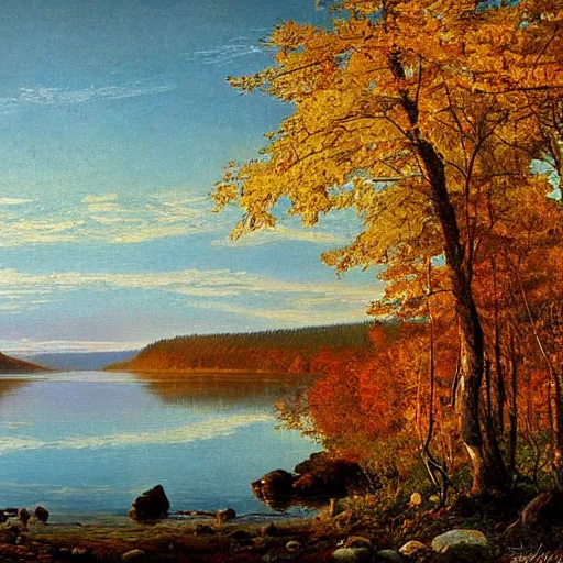 Prompt: Lake Superior in Autumn, landscape, beautiful artwork by ivan shishkin