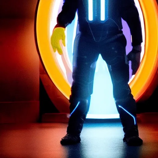 Prompt: movie still of joe biden in tron : legacy ( 2 0 1 0 )