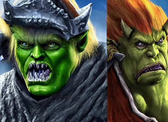 Prompt: donald trump as orc in world of warcraft