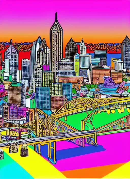 Prompt: digital art of Pittsburgh, epic, insane, super beautiful, colorful and wholesome, gigacool