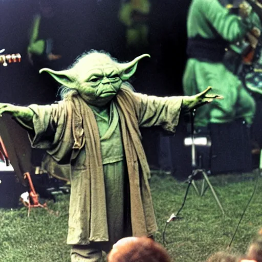 Image similar to yoda performing at woodstock