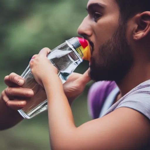 Prompt: thirsty person drinking water