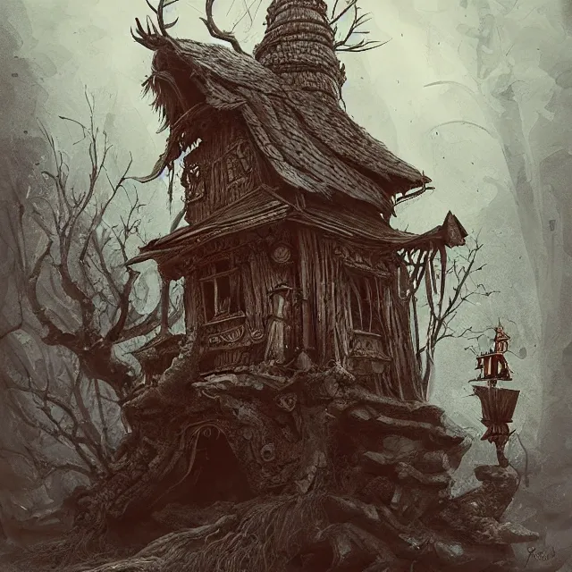 Image similar to baba yaga, slavic folk fairytale, story, fable, dramatic, fantasy art, an ultrafine detailed painting, academic art, ornate, inticate, elegant, sharp focus, artstation, by pavel korin, viktor vasnetsov