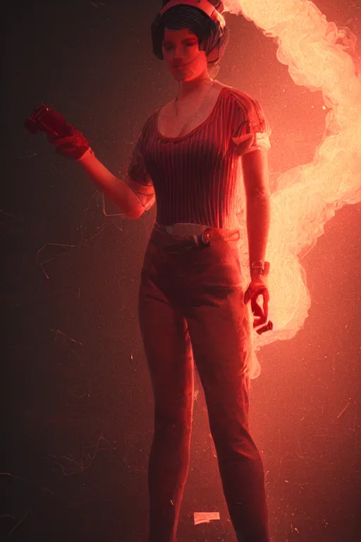 Image similar to a vintage photograph of a communist girl, strong subsurface scattering, red smoke, gold cables, dramatic lighting, stunning scene, highly detailed, concept art, octane render, trending on artstation