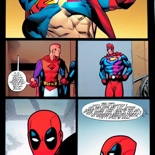 Prompt: deadpool in a superman comic book