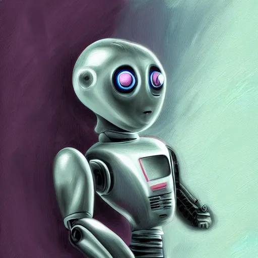 Image similar to robot taking canvas away from a human, digital painting