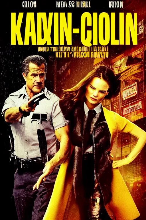 Image similar to “ a movie poster for a hard - boiled cop drama starring mel gibson and kate bosworth set in 1 9 9 0 s queens, ny. cinematic, award - winning, rainy night. ”