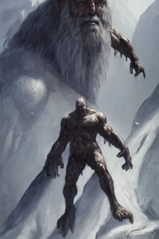 Image similar to north mythology concept art portrait painting of ice gigant ymir the ancestor of all giants by james gurney, trending on artstation, detailed