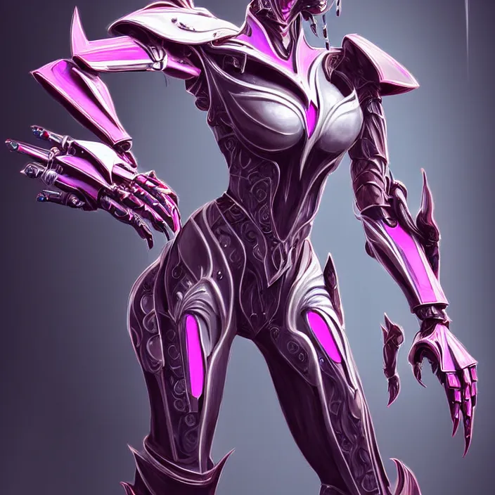 Prompt: highly detailed exquisite fanart, of a beautiful female warframe, but as an anthropomorphic robot dragon, shiny white silver armor engraved, Fuchsia skin beneath the armor, sharp claws, long tail, robot dragon hands and feet, elegant pose, close-up shot, full body and head shot, epic cinematic shot, professional digital art, high end digital art, singular, realistic, DeviantArt, artstation, Furaffinity, 8k HD render