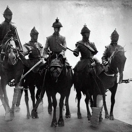 Image similar to an image of a civic cavalry stable, in a medium full shot, russian and japanese mix, high - key lighting, warm lighting, overcast flat midday sunlight, a vintage historical fantasy 1 9 1 5 photo from life magazine, professional cooperate, the new york times photojournalism.