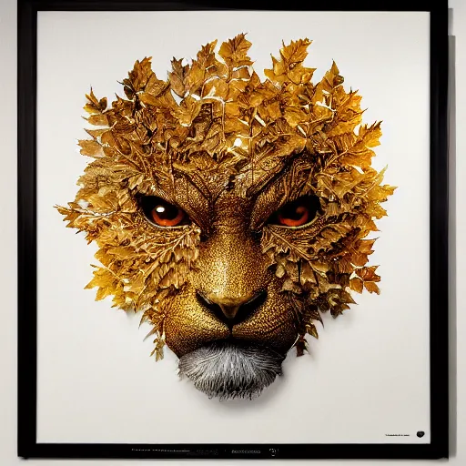 Image similar to golden leaves at frame border, creative!!! composition for a book cover, absurdly beautiful, ultrafine hyperrealistic detailed animal face by wlop and artgerm and greg rutkowski, intricate linework, sharp focus, smooth, octopath traveler, final fantasy, unreal engine, dramatic lighting, ethereal, 8 k