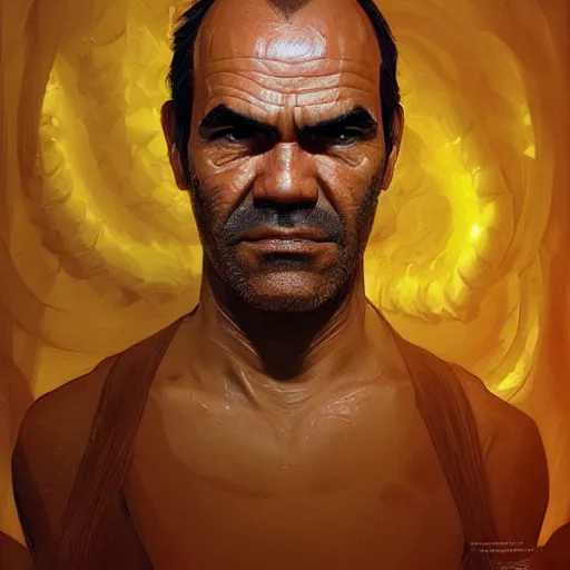 Image similar to trevor philips face made of noodles, highly detailed, digital painting, artstation, concept art, smooth, sharp focus, illustration, art by artgerm and greg rutkowski and alphonse mucha