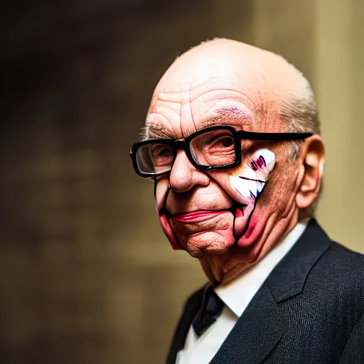 Image similar to Rupert Murdoch as The Joker, Rupert Murdoch, satan, portrait photography, depth of field, bokeh