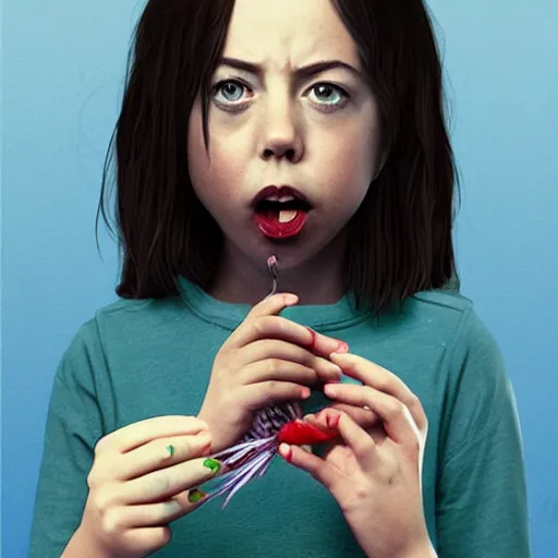 Image similar to young vampire aubrey plaza eating a clove of garlic, art by beeple