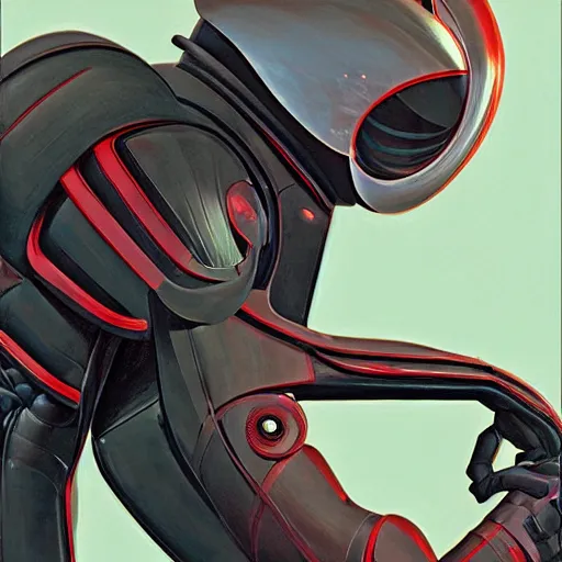 Image similar to self portrait of a humanoid ant with a helmet with pincers. Red and black body armor, digital art, realistic, ultradetailed, concept art in the style of Science Fiction. art by Syd Mead and Moebius, trending on artstation, devianart, cgsociety