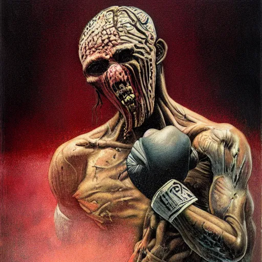 Prompt: tony ferguson knocked out illustrated by Wayne Barlowe, Zdzisław Beksiński, H. R. Giger, mma, mixed martial arts, mixed martial artists, UFC, Ultimate Fighting Championship, trending on artstation, detailed art, oil painting, C 10