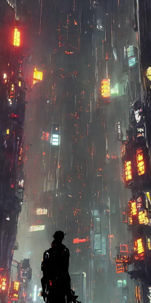 Image similar to the entrance of a stronghold located in the middle of spiderman : into the spider - verse ( 2 0 1 8 ) new york city, by ashley wood and phil hale, blade runner, masterpiece, award - winning, sharp focus, intricate concept art, ambient lighting, 8 k, artstation, pixiv