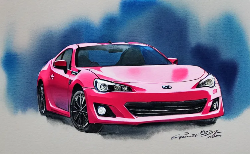 Prompt: modern watercolor painting of a subaru brz