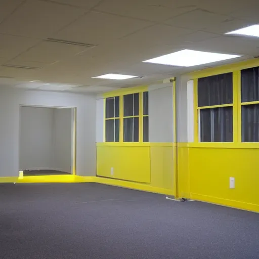 Image similar to empty 9 0 s birthday party room with no windows and yellow walls