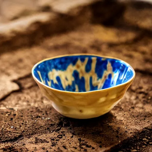 Image similar to photo of a cracked ceramic cup repaired with gold, kintsugi, beautiful, cinematic, high detail,