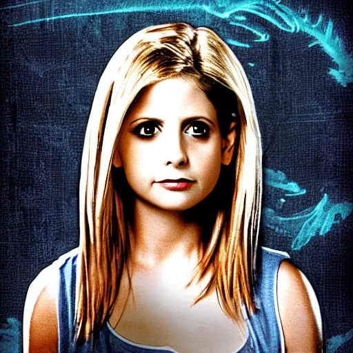 Image similar to sarah michelle gellar, buffy the vampire slayer digital art, studio photography