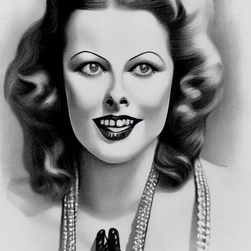 Prompt: a 1 9 2 0 s ultra - realistic color portrait. happy, healthy, beautiful, smiling, young, sporty, blonde, blue - eyed symmetric hedy lamarr in decent athletic wear. hyper - realistic detailed drawing