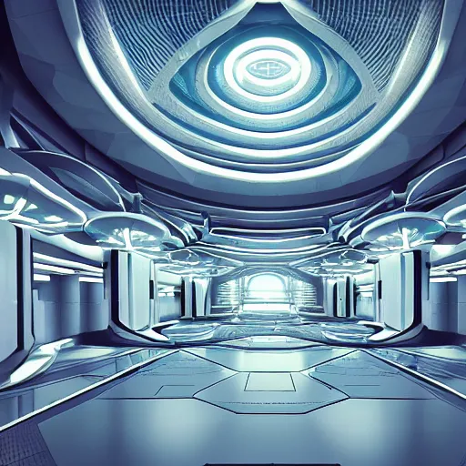 Prompt: detailed futuristic utopian art, artstation style, honeycomb halls, interior, futuristic government chambers, very large hall with many cubicles of desks and chairs arranged in circles, many computer screens, soft lamp illumination and multiple doorways, synthwave, futuristic utopian architecture